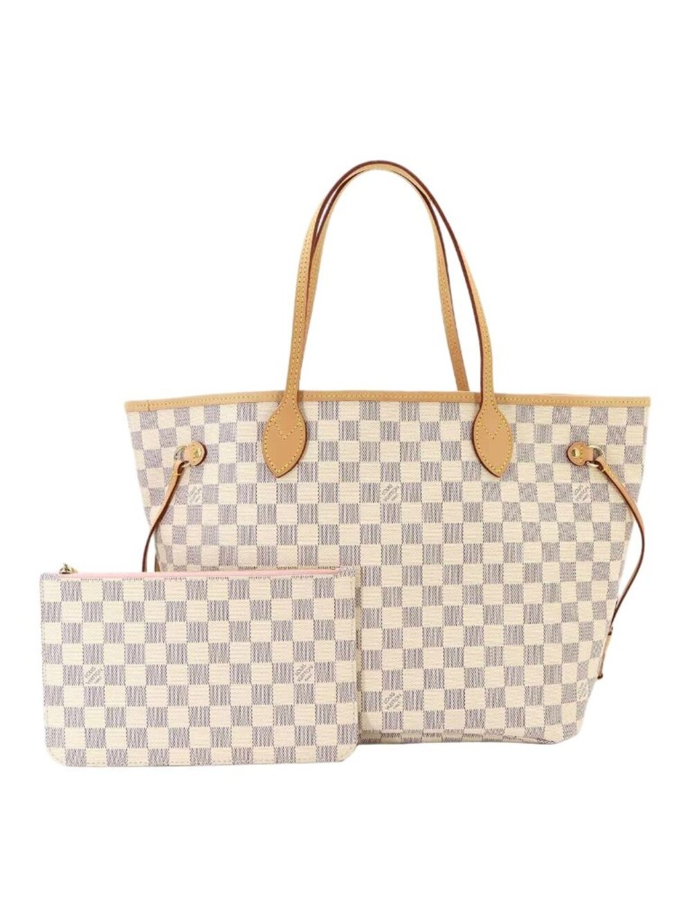 Louis Vuitton Damier Azur Neverfull MM Tote Bag White Rose Ballerine